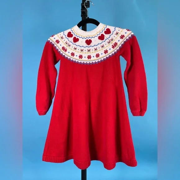 Hanna Andersson Girl Fairisle Sweater Dress 8 holiday hearts - Picture 3 of 6